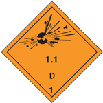 Fareseddel 1.1D Explosive anvendes ved transport af eksplosionsfarligt gods.